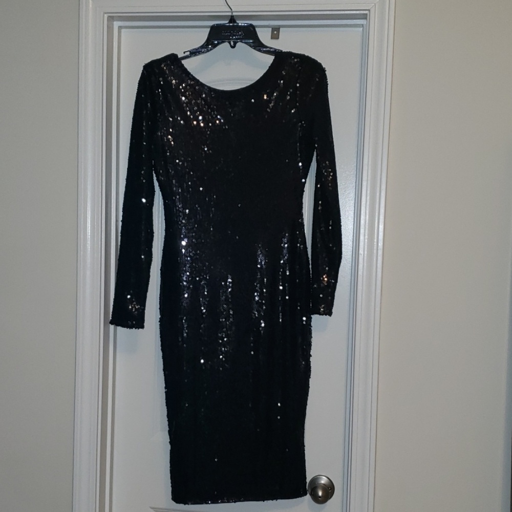Black Sequins Midi Dress